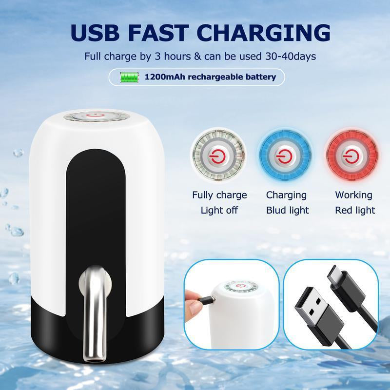 Water Dispenser for 5 Gallon Bottle - Rechargeable Water Pump for 5 Gal Jug, Bpa-Free, Food Grade Silicone Hose, Stainless Steel Spout - 30-40 Days Battery Life, Easy One Switch Operation for Kitchen Outdoor Camping Office