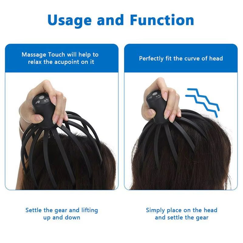 Octopus Electric Scalp Massager 360 Degree Stress Relief Head Massager Portable Hands Free Therapeutic Head Scratcher