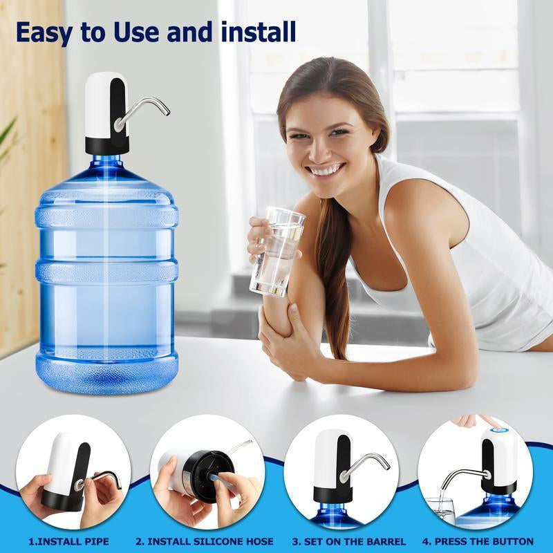 Water Dispenser for 5 Gallon Bottle - Rechargeable Water Pump for 5 Gal Jug, Bpa-Free, Food Grade Silicone Hose, Stainless Steel Spout - 30-40 Days Battery Life, Easy One Switch Operation for Kitchen Outdoor Camping Office