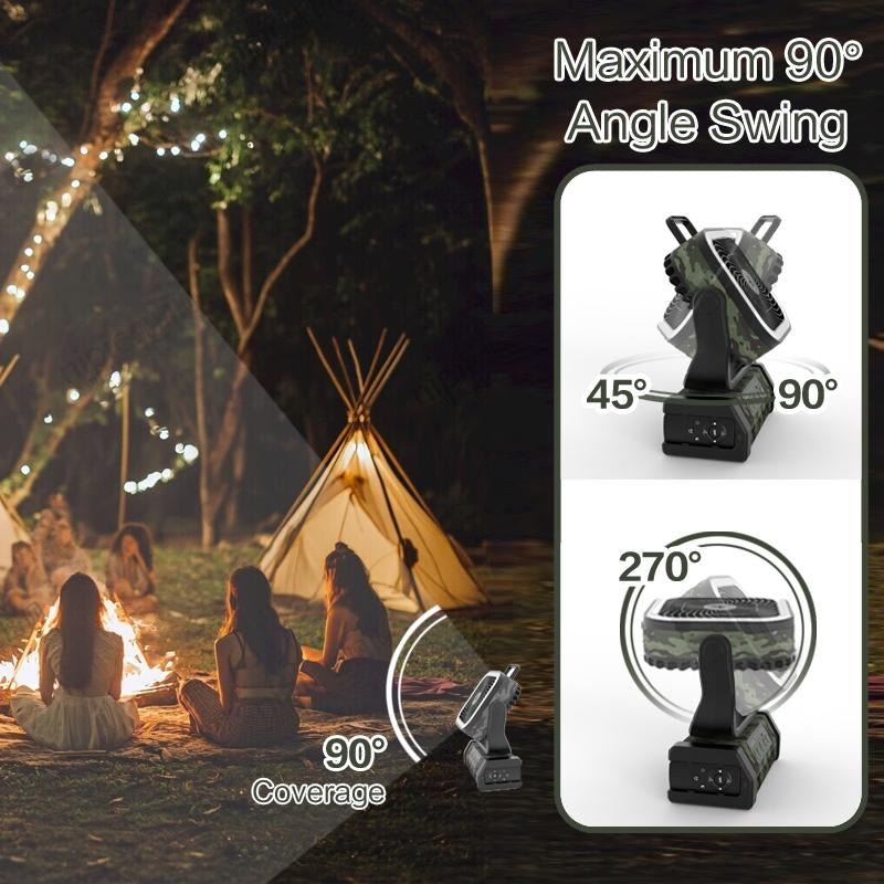 30000Mah Rechargeable Camping Fan with LED Light, Portable Multifunctional Fan with 360° Swivel Hook, Oscillating Emergency Camping Fan for Indoor, Outdoor, Tenting, Traveling