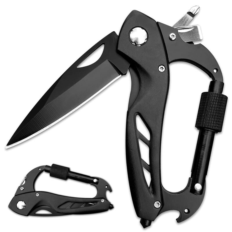 EDC Folding Pocket Knife with Multitool Carabiner – Survival Carabiner Featuring Bottle Opener, Window Breaker & Screwdriver, Compact Gear for Camping, Hiking & Everyday Carry