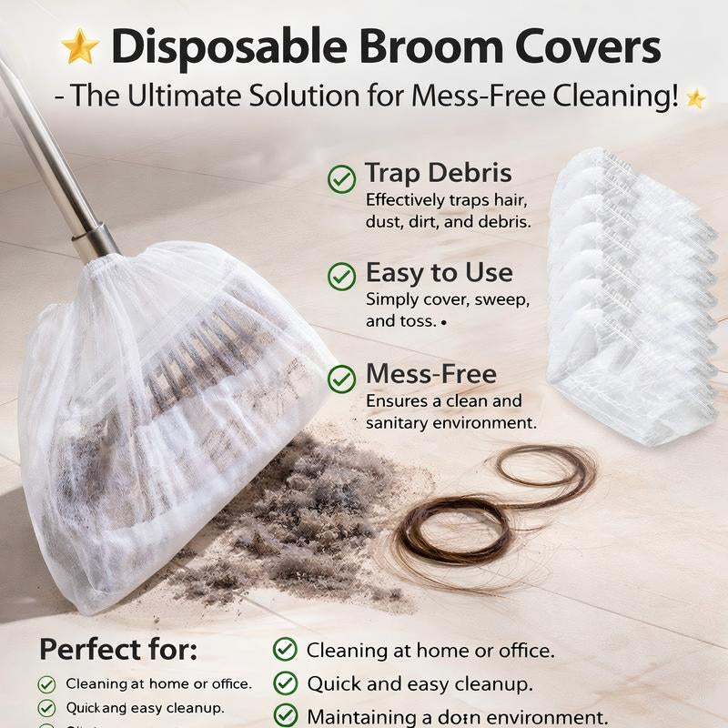 Disposable Broom Covers - the Ultimate Solution for Mess-Free Cleaning! Effortlessly Trap Hair, Dust, Dirt, and Debris. Simply Cover, Sweep, and Toss for a Quick, Sanitary Cleanup without the Hassle.