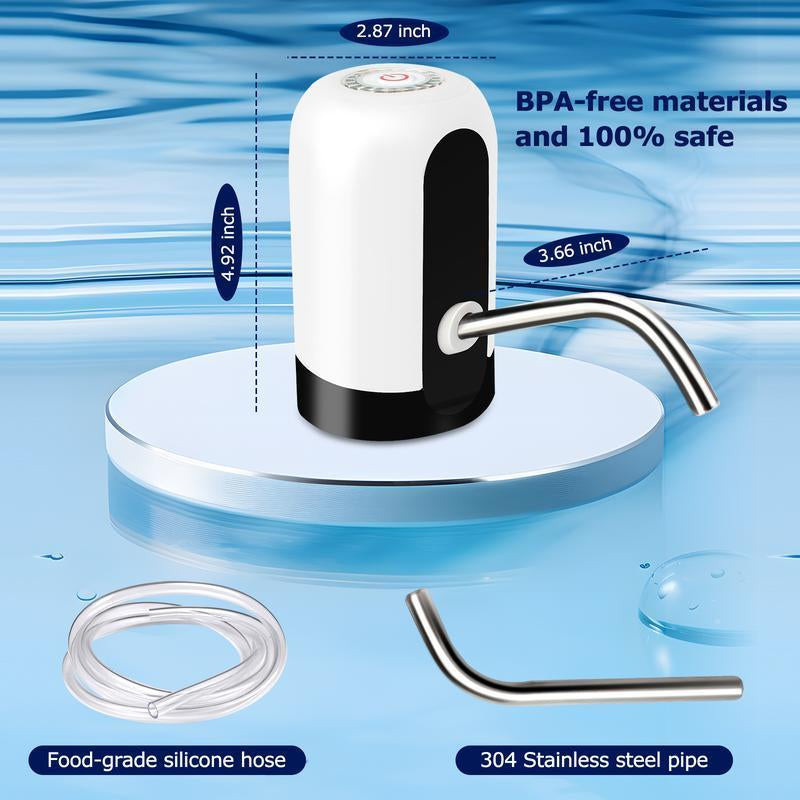 Water Dispenser for 5 Gallon Bottle - Rechargeable Water Pump for 5 Gal Jug, Bpa-Free, Food Grade Silicone Hose, Stainless Steel Spout - 30-40 Days Battery Life, Easy One Switch Operation for Kitchen Outdoor Camping Office
