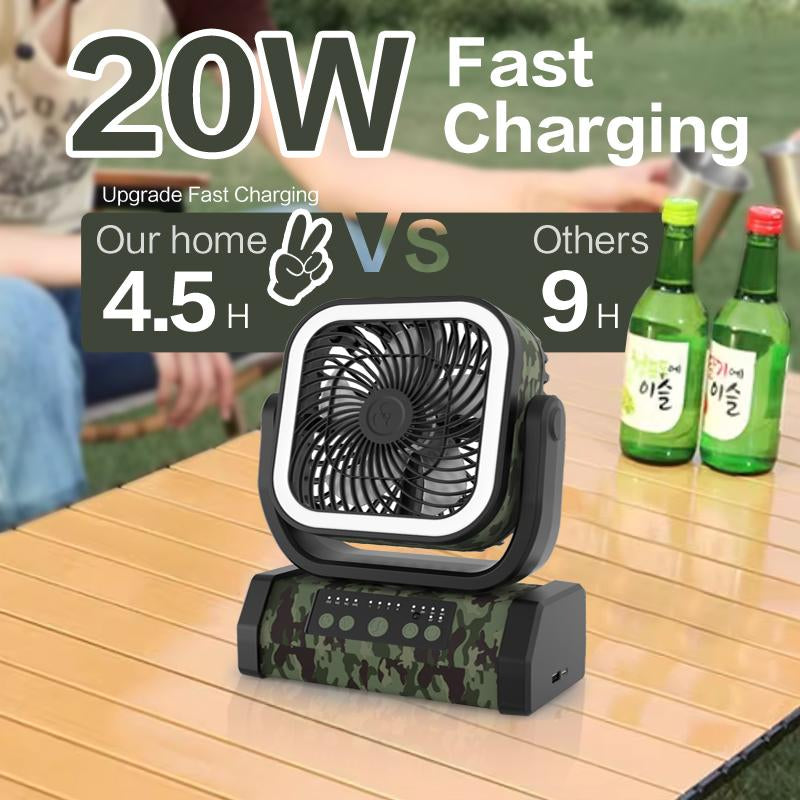 30000Mah Rechargeable Camping Fan with LED Light, Portable Multifunctional Fan with 360° Swivel Hook, Oscillating Emergency Camping Fan for Indoor, Outdoor, Tenting, Traveling