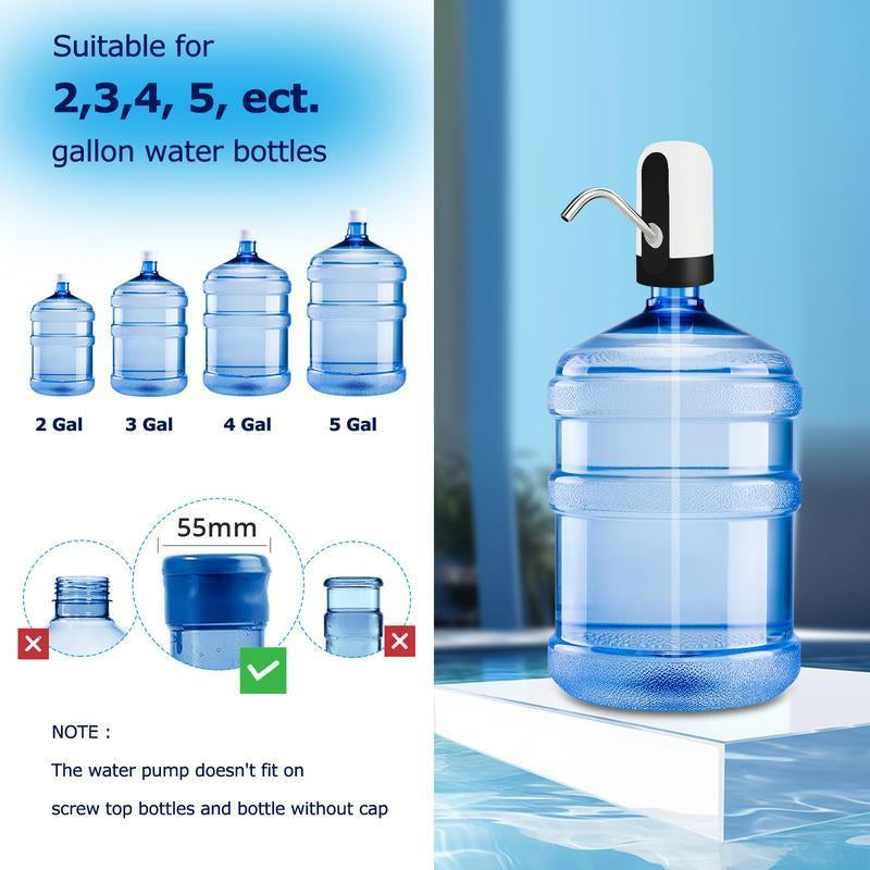 Water Dispenser for 5 Gallon Bottle - Rechargeable Water Pump for 5 Gal Jug, Bpa-Free, Food Grade Silicone Hose, Stainless Steel Spout - 30-40 Days Battery Life, Easy One Switch Operation for Kitchen Outdoor Camping Office