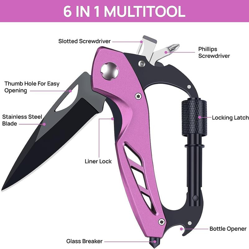 EDC Folding Pocket Knife with Multitool Carabiner – Survival Carabiner Featuring Bottle Opener, Window Breaker & Screwdriver, Compact Gear for Camping, Hiking & Everyday Carry