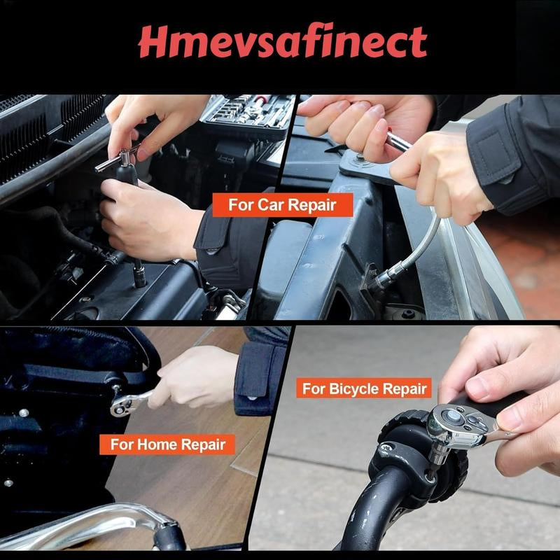 Multi-Purpose 1/4 Inch Drive Socket Ratchet Wrench Set, 45 Pieces Socket Set with Bit Socket Set Metric and Extension Bar for Car Bicycle Motorcycle Repair and Home Use with Storage Case Tool Kit