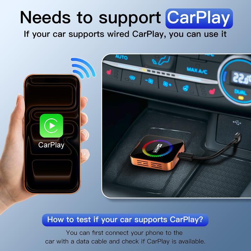 【Newyear2026】Picks with Carplay Aimoon Orange Ai Cube Pro Max Wireless Carplay Adapter for Iphone & Android Auto Ai Box with Netflix Youtube Supports TF Card Dongle Plug and Play Easy Setup Carplay Video Entertainment for Ios 10+ and Cars after 2015 Car