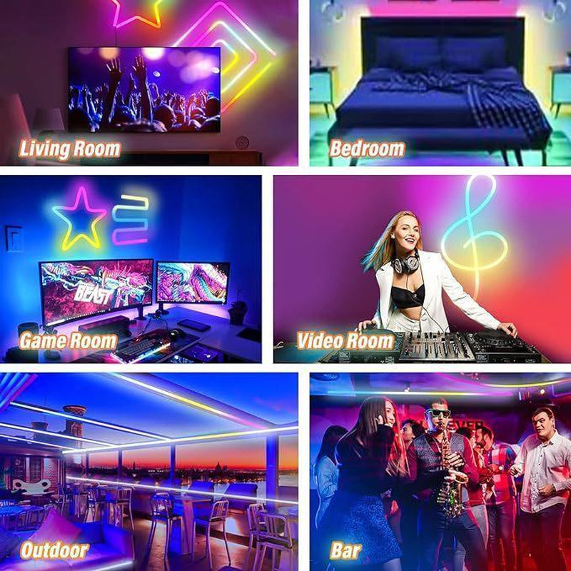5M RGB Neon Light Strip, Bluetooth APP Controlled LED Mood Lighting with Music Sync & Remote Control, USB Powered Lights for Bedroom, Gaming Room & Party Decor